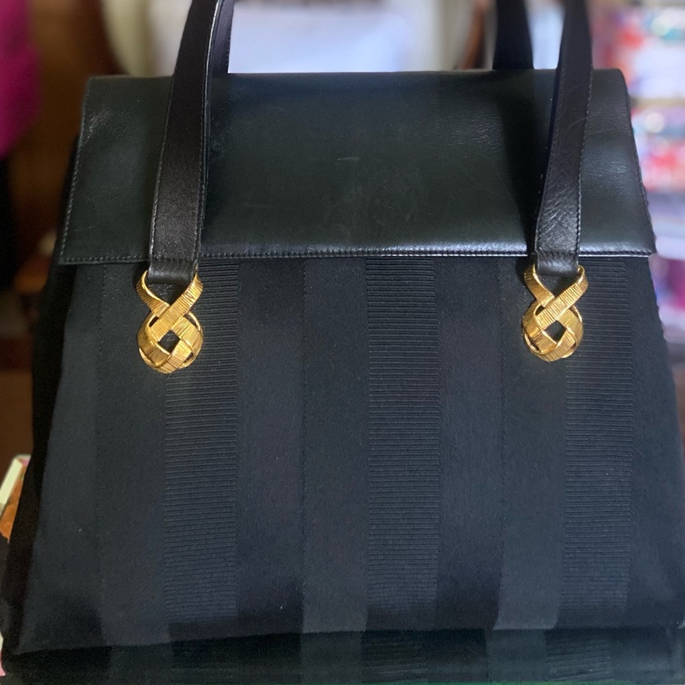 Salvatore Ferragamo Striped Black Leather Bag